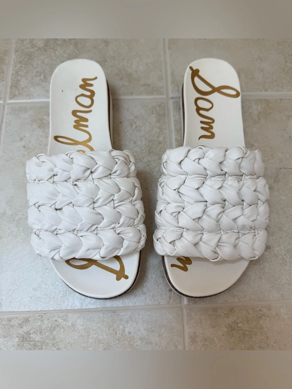 Sam Edelman Ainslie braided white slide sandals size 8